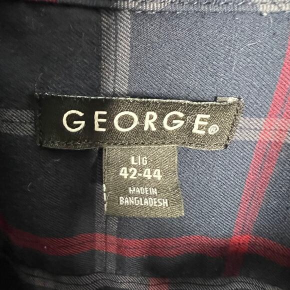 George Dark Navy Plaid Button Up Shirt Collared Pockets Long Sleeve Sz L / 42-44 - Picture 2 of 4